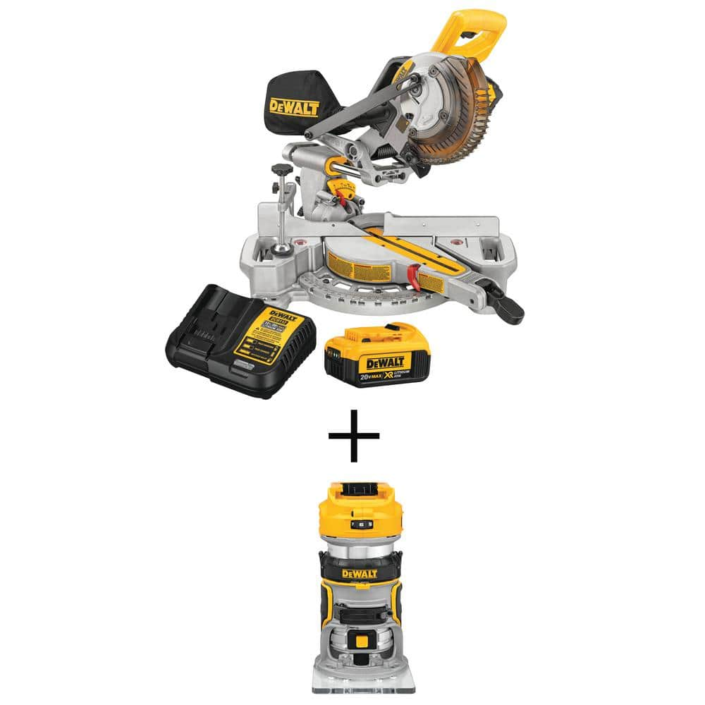 DEWALT 20V MAX Lithium-Ion Cordless 7-1/4 in. Miter Saw and 20V MAX Lithium-Ion Cordless Brushless Router (Tools Only)