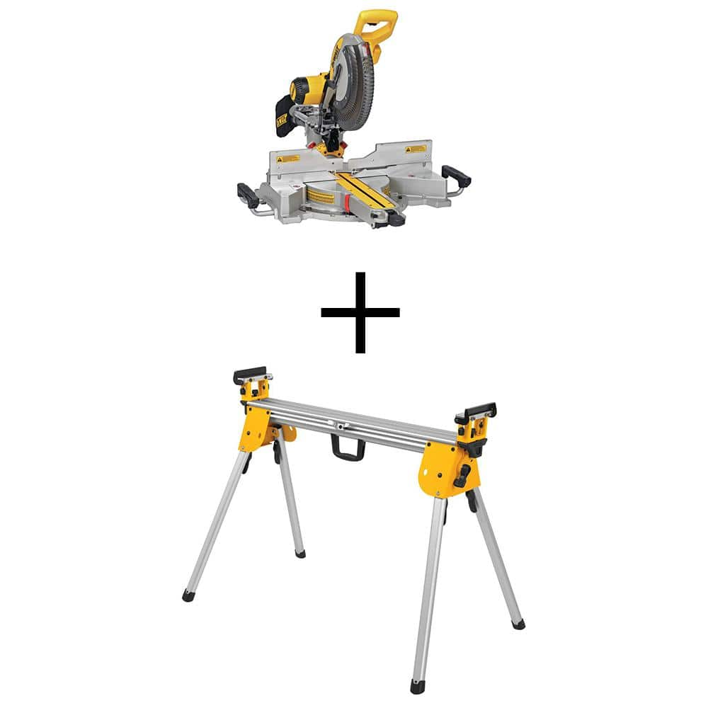 DEWALT 15 Amp Corded 12 in. Double Bevel Sliding Compound Miter Saw Kit with Compact Miter Saw Stand with 500 lbs. Capacity