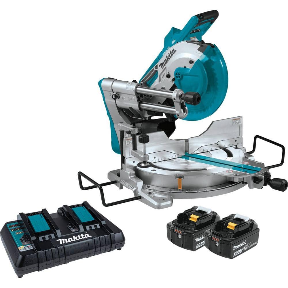 Makita 18V X2 LXT Lithium-Ion 36V Brushless Cordless 10 in. Dual-Bevel Sliding Compound Miter Saw Kit Laser 5.0 Ah