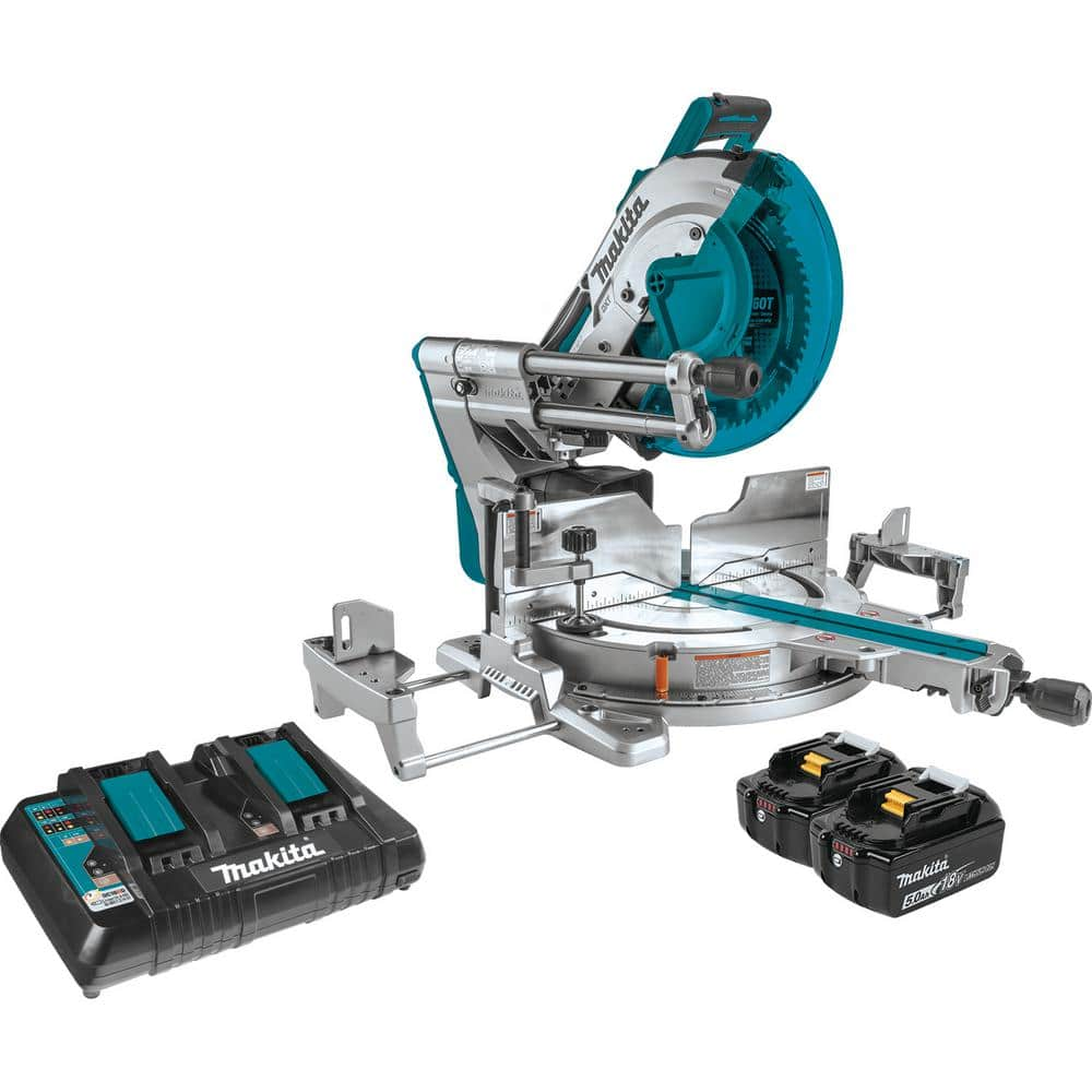 Makita 18V X2 LXT Lithium-Ion (36V) 12 in. Brushless Cordless Dual-Bevel Sliding Compound Miter Saw Laser Kit (5.0 Ah)