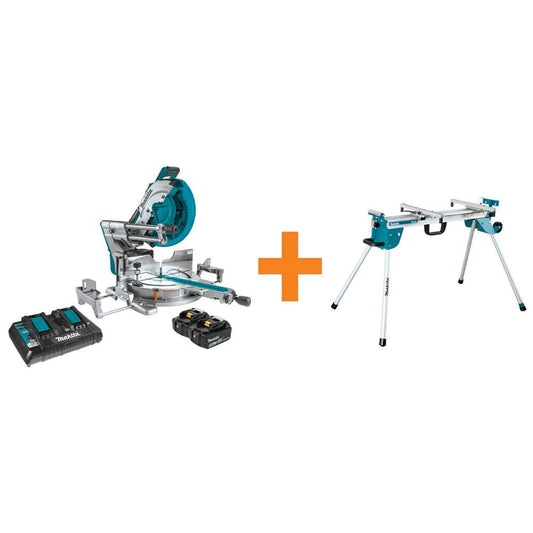 Makita 18V X2 LXT (36V) Brushless 12 in. Dual-Bevel Sliding Compound Miter Saw with bonus Compact Folding Miter Saw Stand