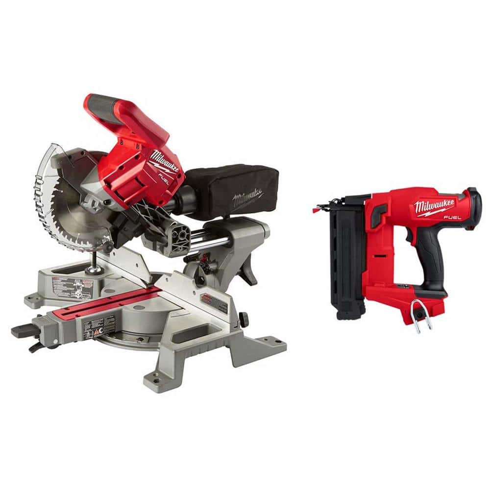 Milwaukee M18 FUEL 18V Lithium-Ion Brushless 7-1/4 in. Cordless Dual Bevel Sliding Compound Miter Saw w/18-Gauge Brad Nailer