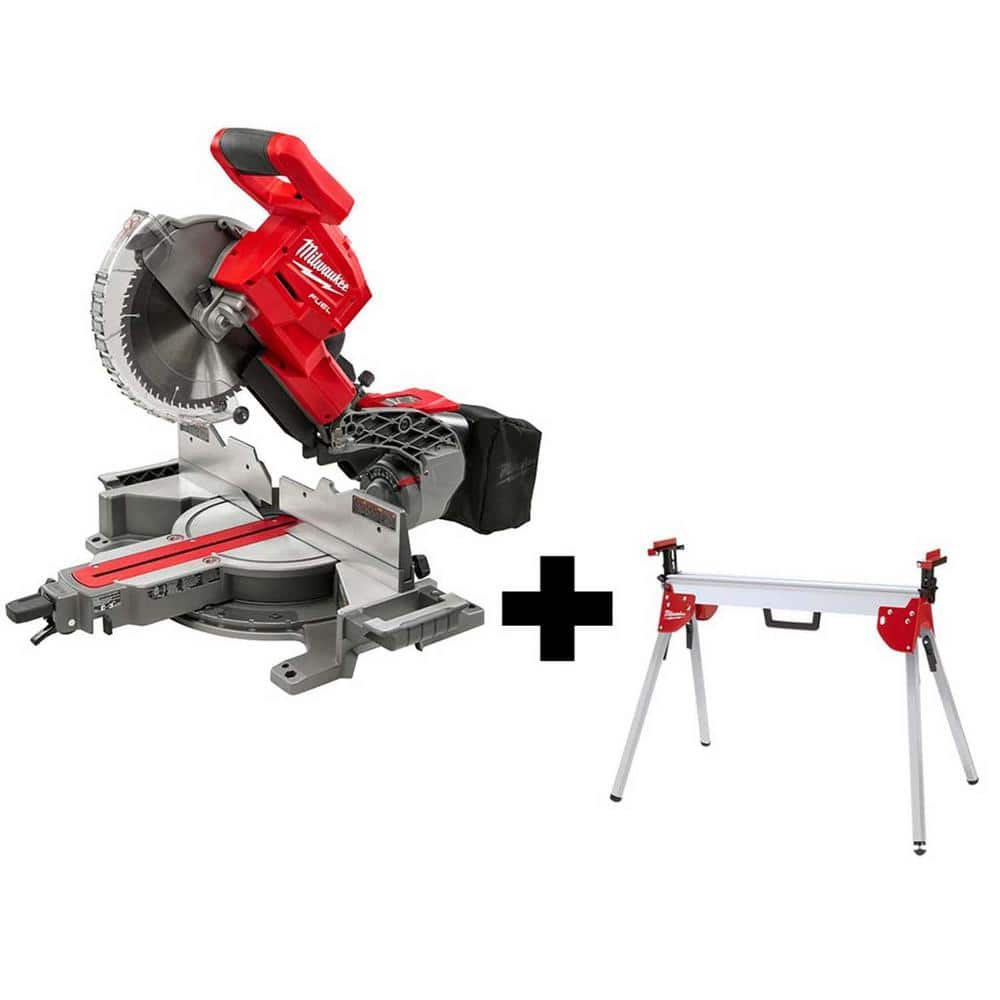 Milwaukee M18 FUEL 18V Lithium-Ion Brushless Cordless 10 in. Dual Bevel Sliding Compound Miter Saw with Stand (Tool-Only)