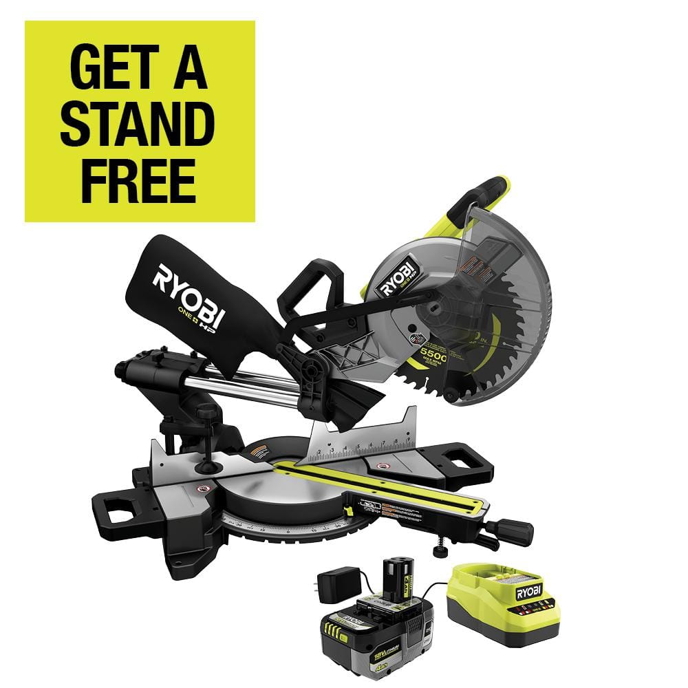 RYOBI ONE+ HP 18V Brushless Cordless 10 in. Sliding Compound Miter Saw Kit with 4.0 Ah HIGH PERFORMANCE Battery and Charger